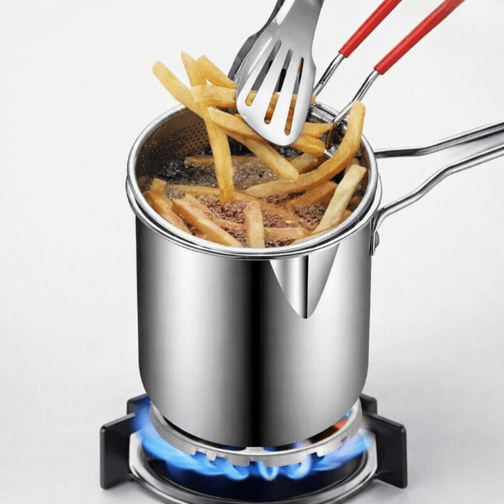 Deep Frying Pot with Strainer Basket – 1200ml Stainless Steel Oil Fryer Pot with Box Packing - Image 2