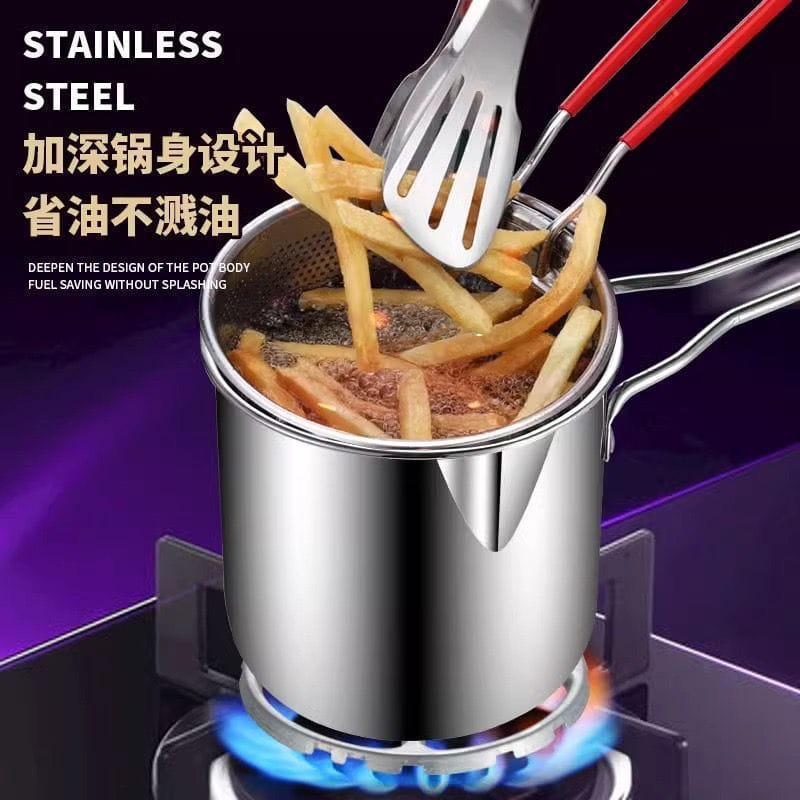 Deep Frying Pot with Strainer Basket – 1200ml Stainless Steel Oil Fryer Pot with Box Packing