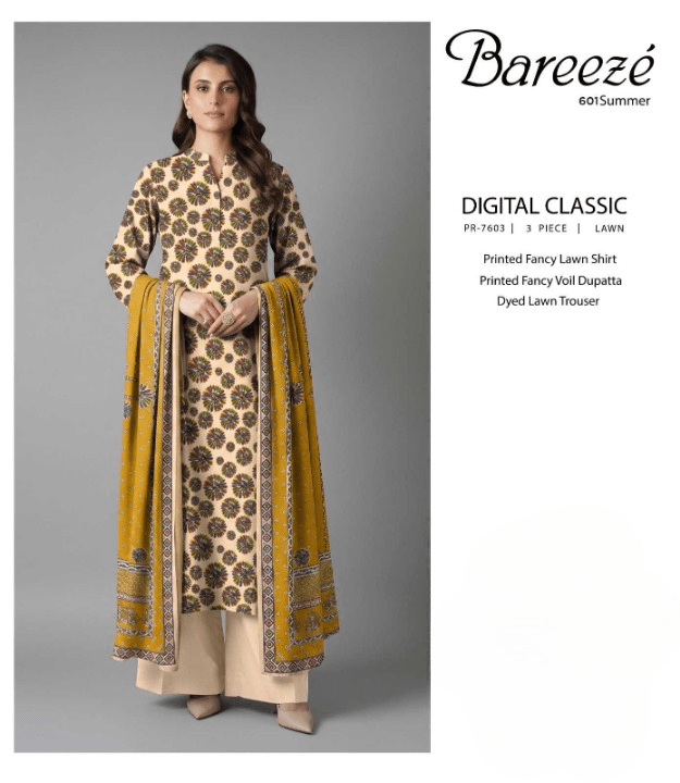 Bareeze Digital Classic 3 Piece Printed Lawn Suit – Shirt, Voil Dupatta & Trouser - Image 2
