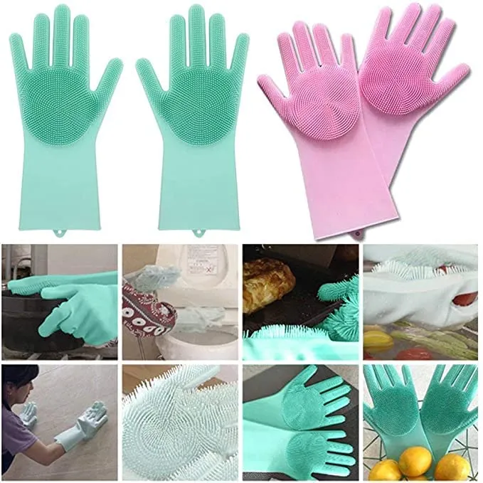 Silicon Washing Gloves High Quality Big Size - Household Accessory Designed For Cleaning And Washing Routine (Random Color) - Image 3
