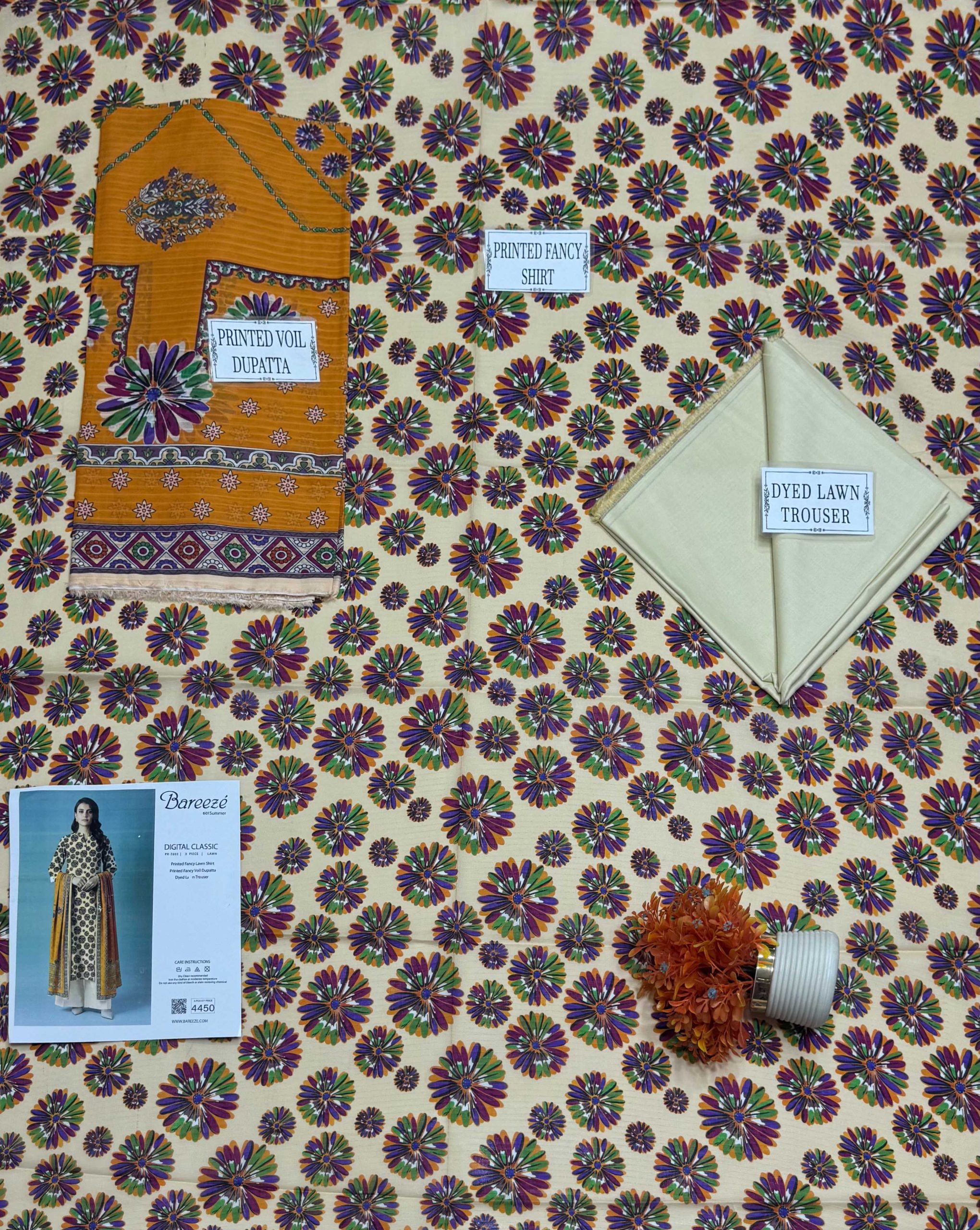 Bareeze Digital Classic 3 Piece Printed Lawn Suit – Shirt, Voil Dupatta & Trouser - Image 3