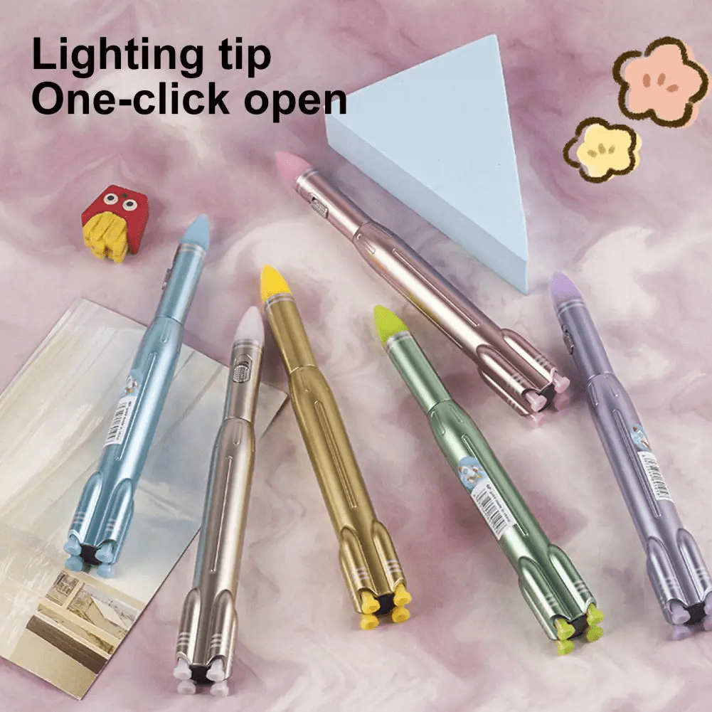 Rocket Shaped LED Gel Pen with Light-Up Tip (1 Piece – Random Metallic Color)