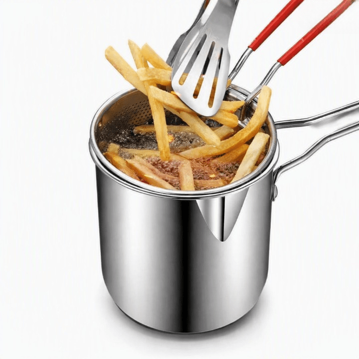 Deep Frying Pot with Strainer Basket – 1200ml Stainless Steel Oil Fryer Pot with Box Packing - Image 3