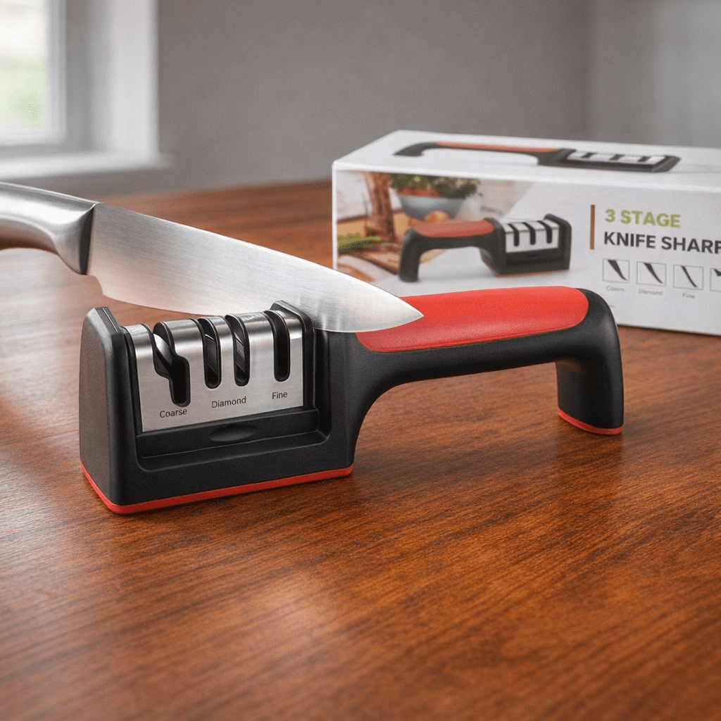 Professional 3-Stage Kitchen Knife Sharpener | Manual Sharpening Tool for Steel & Ceramic Knives | Ergonomic Handle & Non-Slip Base for Effortless Grip - Image 5