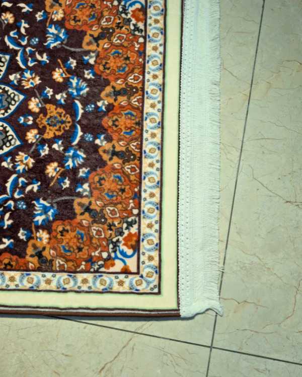 Traditional Moroccan Dome Arch Janamaz – Dark Plum & Rust 70x115 cm | Islamic Prayer Mat - Image 4