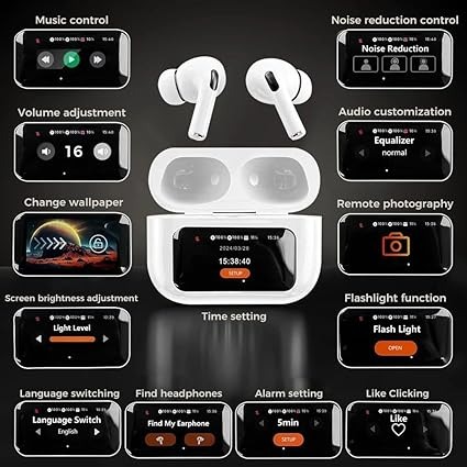 AirPods Touch L.C.D A9 White Bluetooth Earbuds Heavy SoundScreen - Image 5