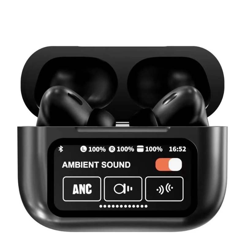 AirPods Touch L.C.D A9 Black Bluetooth Earbuds Heavy Sound - Image 3