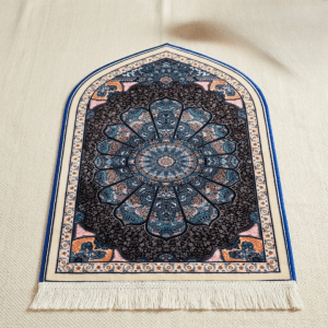 Luxury Ottoman Mandala Velvet Prayer Rug – Deep Blue & Black 70x115 cm | Elegant Islamic Janamaz