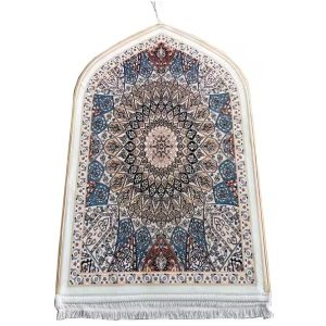 Golden Sunburst Persian Mandala Velvet Prayer Mat Janamaz (70x115 cm)