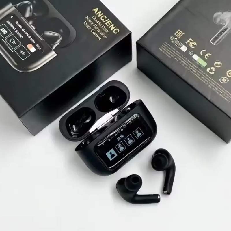 AirPods Touch L.C.D A9 Black Bluetooth Earbuds Heavy Sound - Image 5