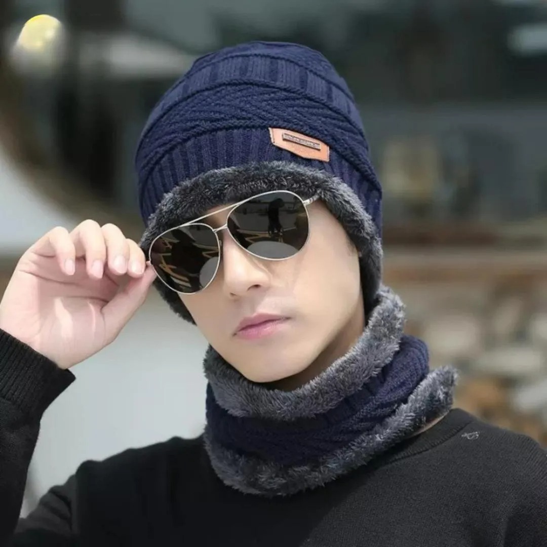 Wool Cap With Neck Warmer | Beanie And Scarf Set With Fleece Mask - Image 4