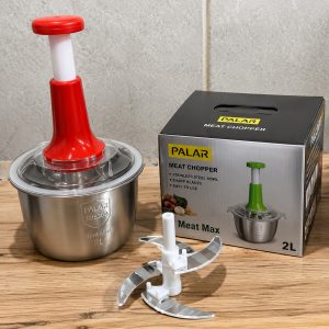 Large 2L Bowl Effortless Vegetable Chopper & Meat Mincer – Manual Hand-Press Food Processor for Fruits, Herbs, Garlic, and Onions (Random Color)