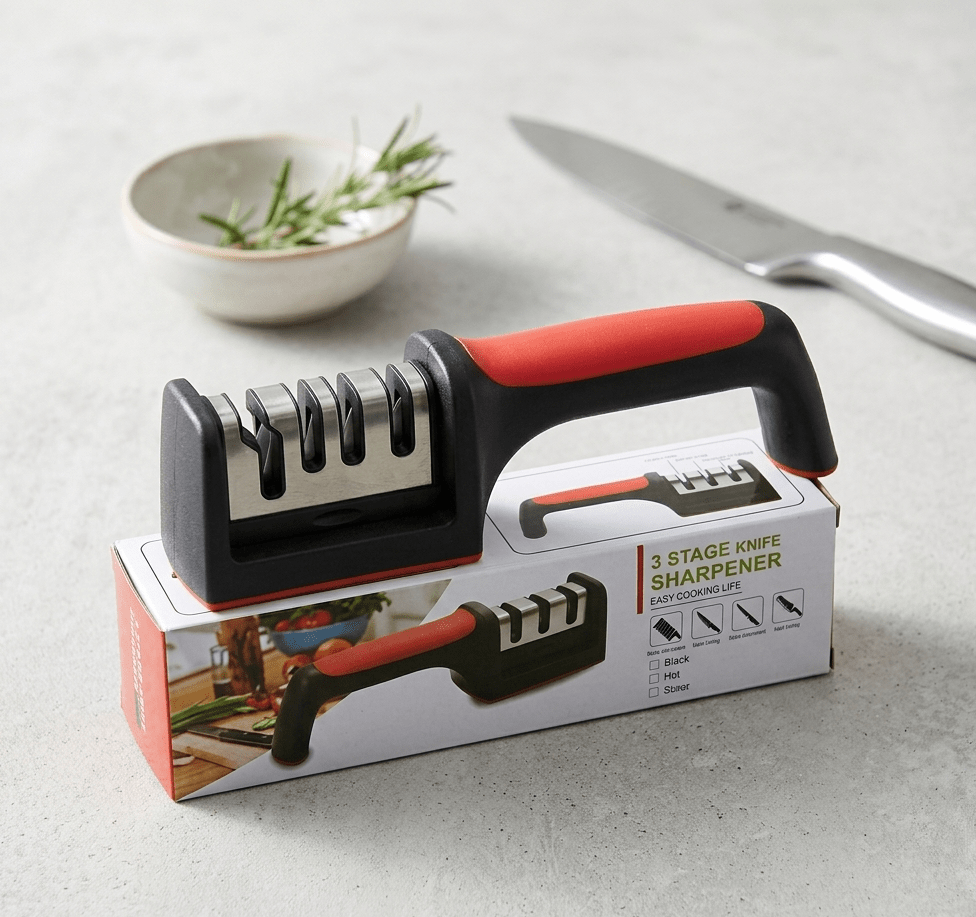 Professional 3-Stage Kitchen Knife Sharpener | Manual Sharpening Tool for Steel & Ceramic Knives | Ergonomic Handle & Non-Slip Base for Effortless Grip - Image 3
