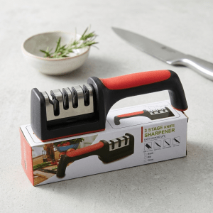 Professional 3-Stage Kitchen Knife Sharpener | Manual Sharpening Tool for Steel & Ceramic Knives | Ergonomic Handle & Non-Slip Base for Effortless Grip
