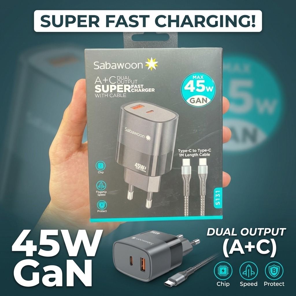 Sabawoon S131 45W GaN Super Fast Charger with Cable - Image 2