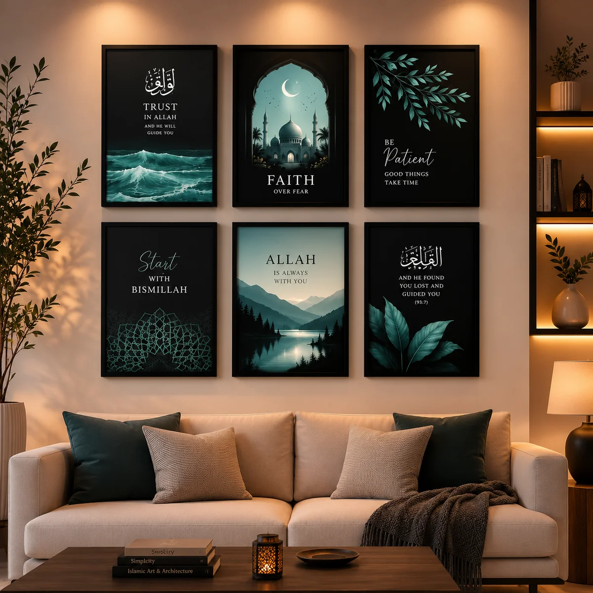 Set of 6 Islamic Art Sticky Wall Tiles – Motivational Quotes & Modern Design (8x11) - Image 2