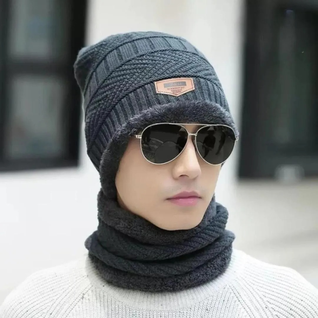 Wool Cap With Neck Warmer | Beanie And Scarf Set With Fleece Mask - Image 3