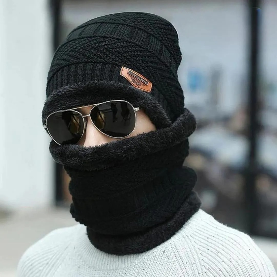 Wool Cap With Neck Warmer | Beanie And Scarf Set With Fleece Mask - Image 2