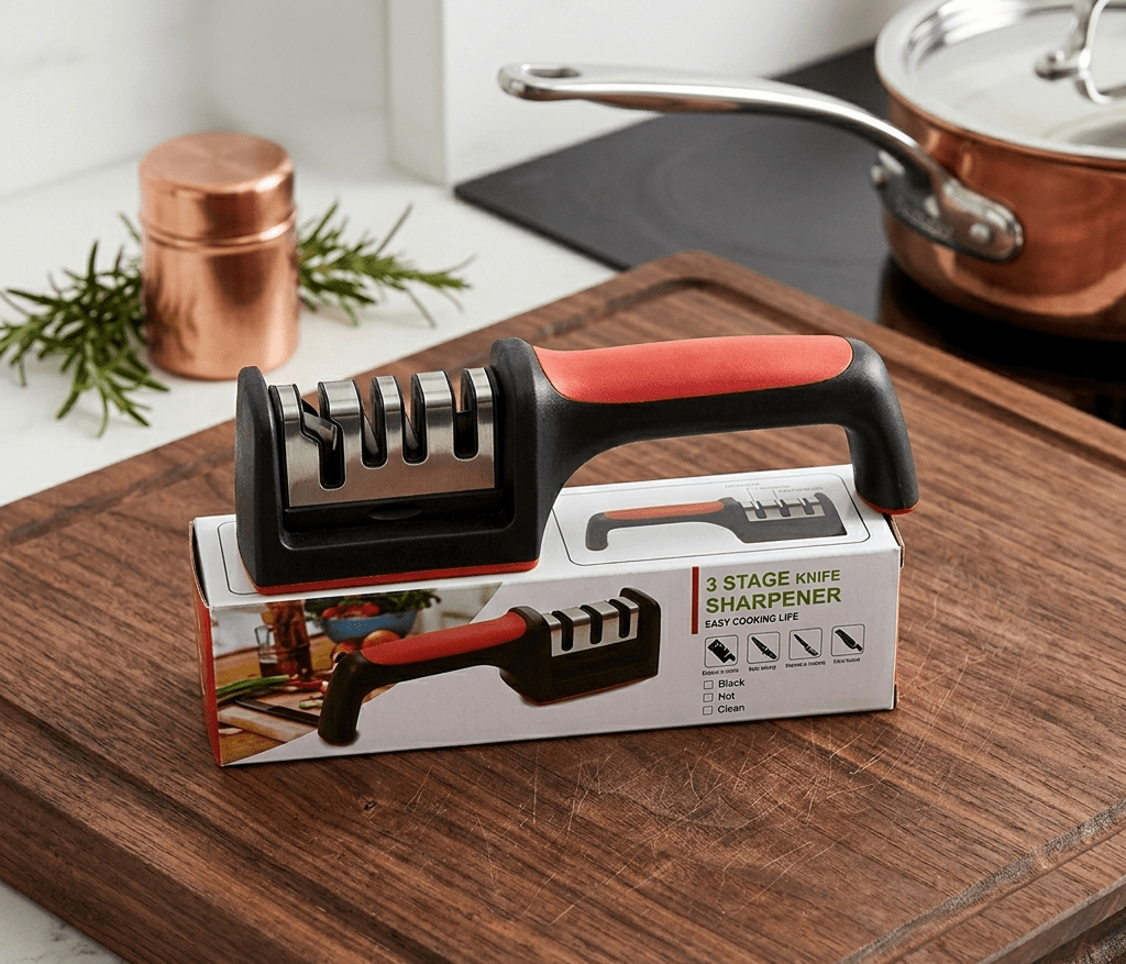 Professional 3-Stage Kitchen Knife Sharpener | Manual Sharpening Tool for Steel & Ceramic Knives | Ergonomic Handle & Non-Slip Base for Effortless Grip - Image 6