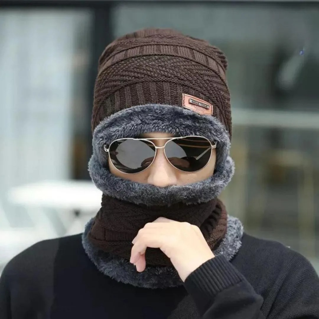 Wool Cap With Neck Warmer | Beanie And Scarf Set With Fleece Mask - Image 5