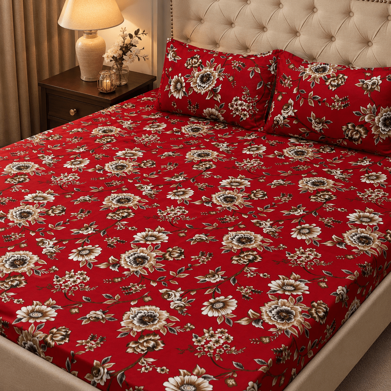 3D Crystal Cotton 3-Piece Bedsheet Set – Premium Ultra-Soft Bedding with 2 Matching Pillowcases (AY0010020)