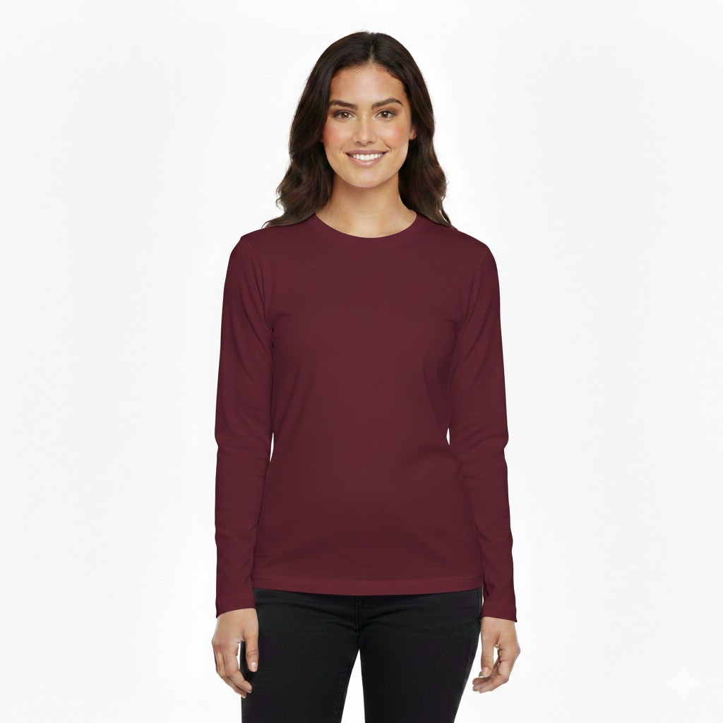 Basic Round Neck Full Sleeves T-Shirt For Women – Soft & Comfortable Casual Wear (Random Color) - Image 2