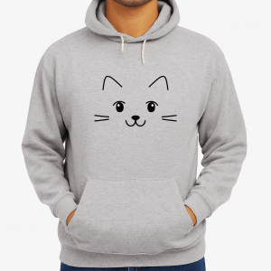 New Summer Collection Full Grey Hoodie Cute Cat Printed For Girl And Boys