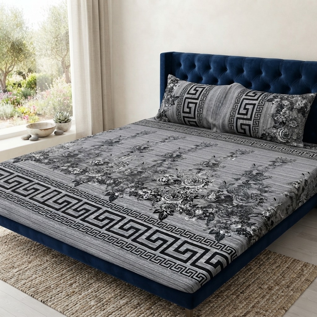 3D Crystal Cotton 3 Piece Bedsheet Set Premium Fabric Lifetime Guarantee Includes Bedsheet And Pipping Pillow Covers - Image 3