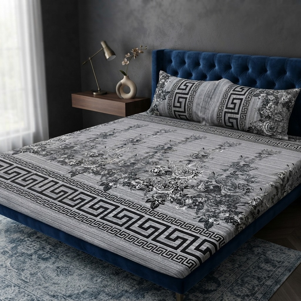 3D Crystal Cotton 3 Piece Bedsheet Set Premium Fabric Lifetime Guarantee Includes Bedsheet And Pipping Pillow Covers - Image 2