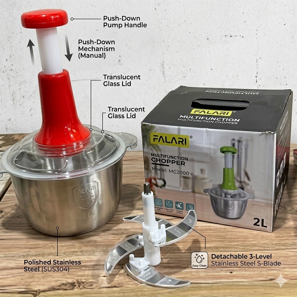 Large 2L Bowl Effortless Vegetable Chopper & Meat Mincer – Manual Hand-Press Food Processor for Fruits, Herbs, Garlic, and Onions (Random Color) - Image 2