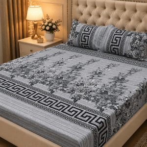 3D Crystal Cotton 3 Piece Bedsheet Set Premium Fabric Lifetime Guarantee Includes Bedsheet And Pipping Pillow Covers