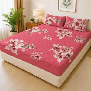 Printed Fancy Quilted Waterproof Fitted Mattress Protector Set with 2 Pillow Covers - King Size
