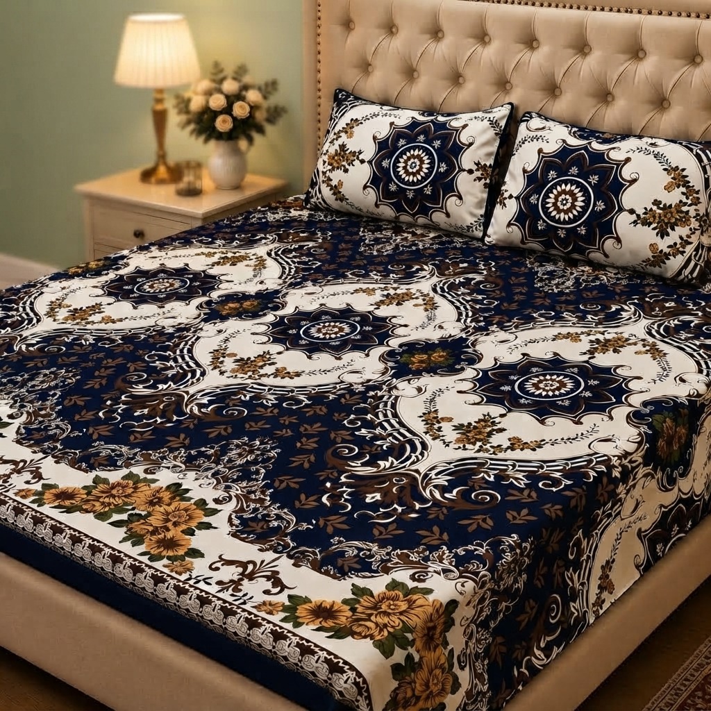 3D Crystal Cotton 3 Piece Bedsheet Set - Home Textile Product Designed (AY0010026) - Image 3