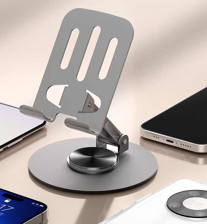 ZY034 Adjustable Desktop Mobile Phone Holder | Premium ABS Metal Biaxial Bracket Stand | 360 Degree Rotating Universal Table Mount - Grey - Image 2