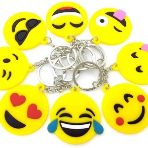 Pack of 3 Assorted Round Emoji Reaction Keychains – Plastic Smiley Face Charms (Random Designs)