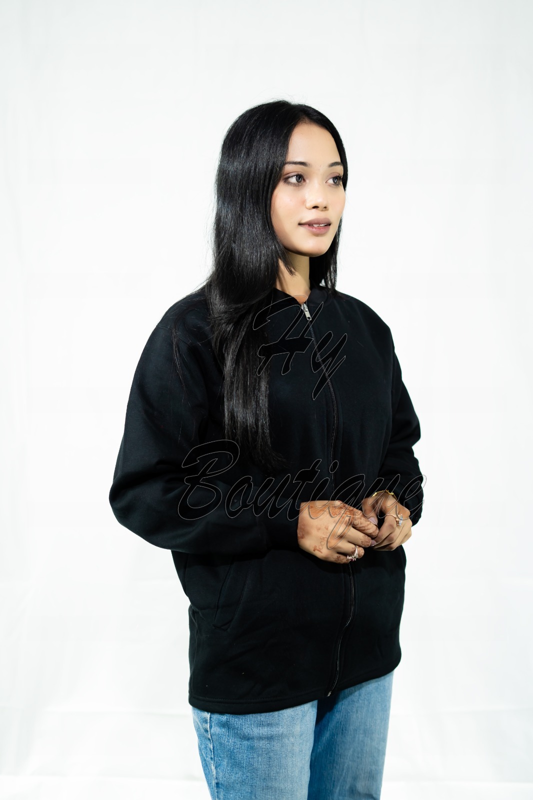 Best Quality Winter Wear Plain Fleece Black Jacket for Ladies & Girls | Soft, Warm & Stylish Winter Outfit - Image 3