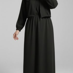 Stylish 2 Piece Set Long Frock Maxi Dress With Matching Zipper Jacket Premium Quality