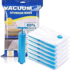 5-Pack Vacuum Storage Bags with Hand Pump – Space-Saving Compression Bags for Bedding & Clothes