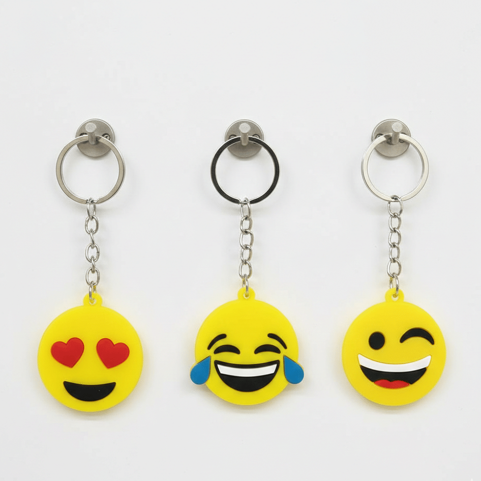 Pack of 3 Assorted Round Emoji Reaction Keychains – Plastic Smiley Face Charms (Random Designs) - Image 4