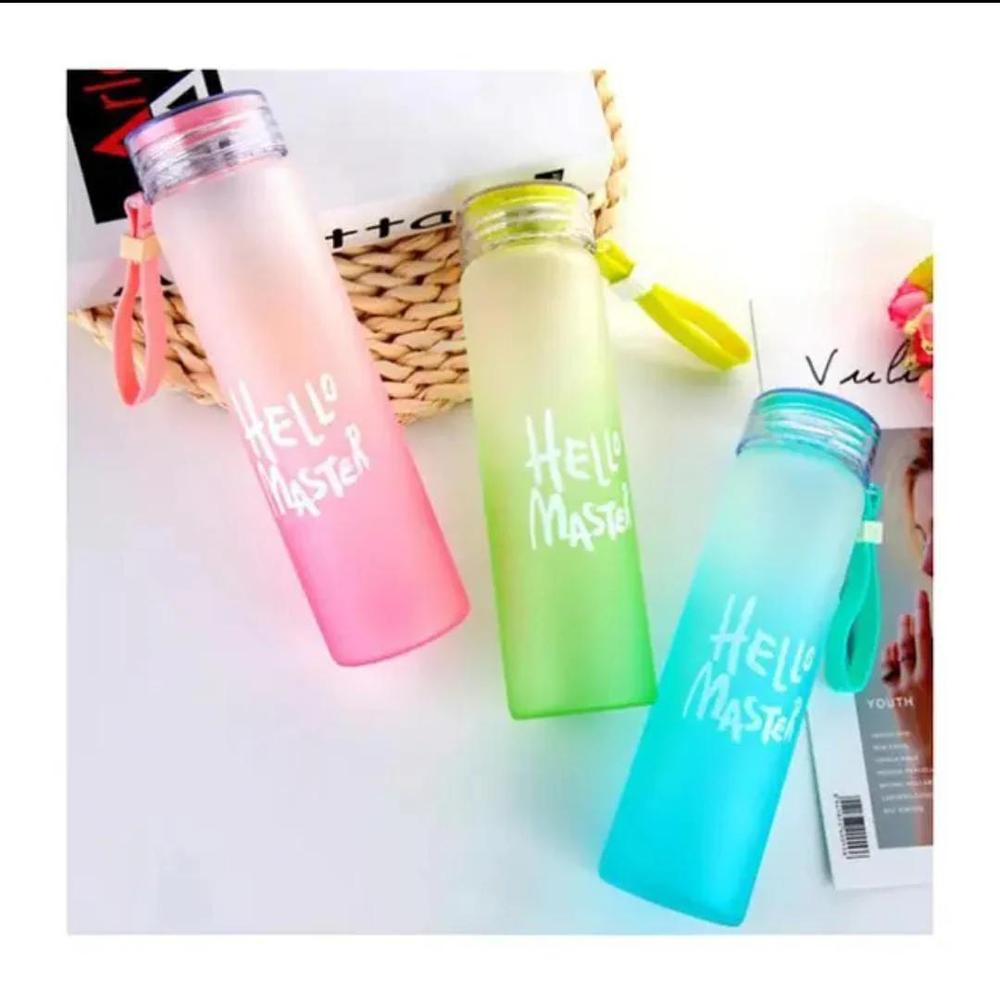 Hello Master 480ml Frosted Glass Water Bottle - Transparent Leak-Proof Portable Drinkware with Carrying Strap (Random Color) - Image 3