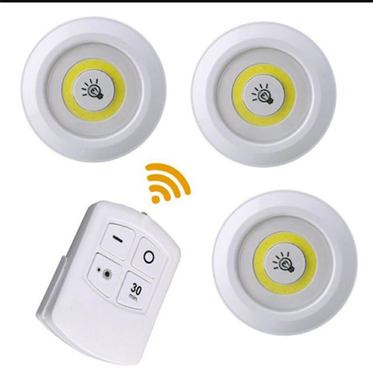 Pack of 3 LED Remote Control Lights – Tap Lights with Self Adhesive for Cabinet, Wardrobe & Kitchen ~ Cell Operated - Image 5