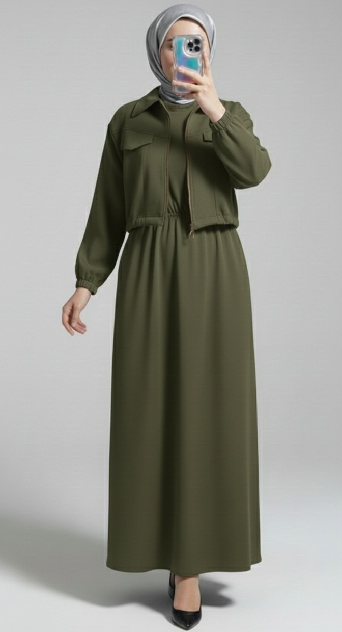 Stylish 2 Piece Set Long Frock Maxi Dress With Matching Zipper Jacket Premium Quality - Image 5