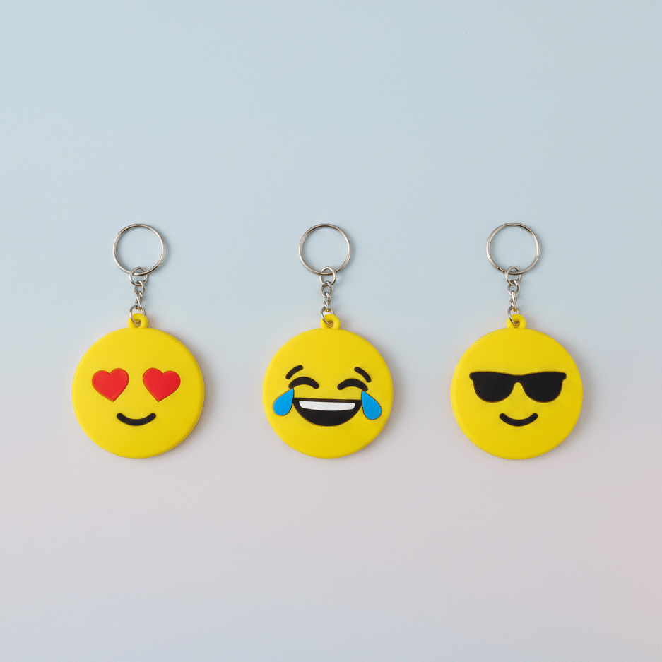 Pack of 3 Assorted Round Emoji Reaction Keychains – Plastic Smiley Face Charms (Random Designs) - Image 5