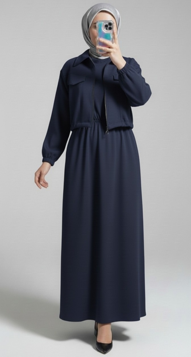 Stylish 2 Piece Set Long Frock Maxi Dress With Matching Zipper Jacket Premium Quality - Image 6