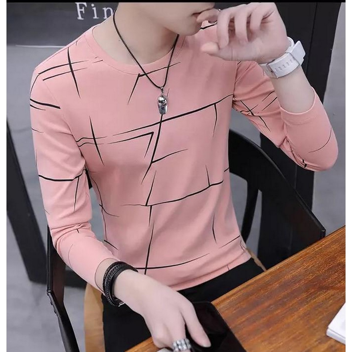 Fancy Cotton Jersey Full Sleeves T Shirt For Men | Best Quality Full Sleeves T Shirt For Men | T Shirt For Boys - Pink T-Shirt with Black Print - Image 3
