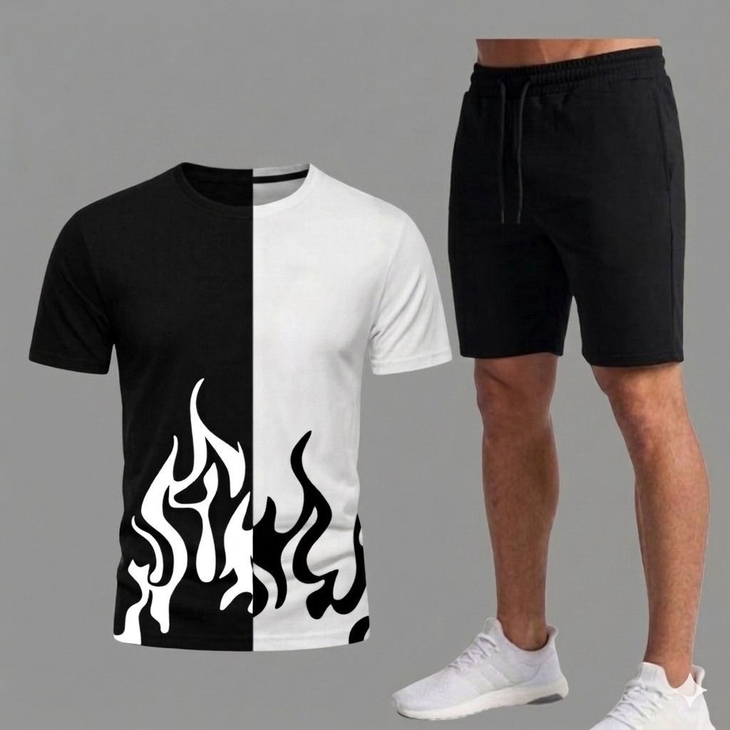 Stylish Printed Summer Track Suit for Men – Casual Loose Fit Long Sleeve T-Shirt & Pants Set - Image 3