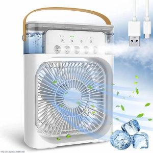Multi-Function Portable Desktop Air Cooler Fan – High-Velocity Cooling with LED Lighting, Adjustable Speed, and Built-in Humidifier Mist (Size 10 Inch)