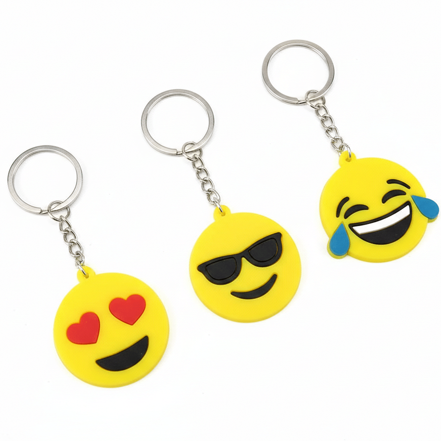 Pack of 3 Assorted Round Emoji Reaction Keychains – Plastic Smiley Face Charms (Random Designs) - Image 2