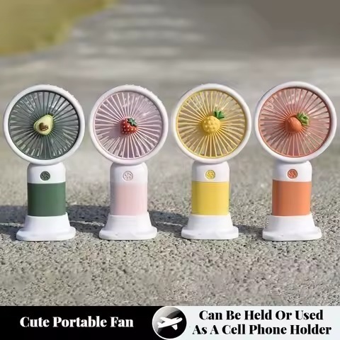 Rechargeable Mini Handy Fan Portable USB Cooling Fan Cute Design Handheld Fan for Kids and Travel - With Cable (Random Color) - Image 2