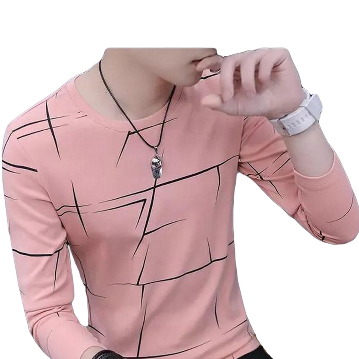 Fancy Cotton Jersey Full Sleeves T Shirt For Men | Best Quality Full Sleeves T Shirt For Men | T Shirt For Boys - Pink T-Shirt with Black Print - Image 4
